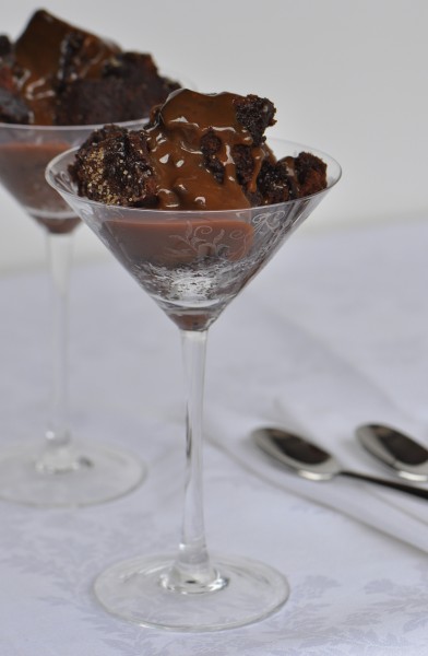 "Chocolate "Cake" Bread Pudding With Dulce de Leche Bourbon Sauce Recipe"