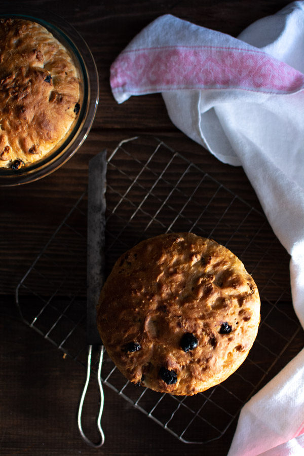 No-knead beer bread with dried cherries and walnuts